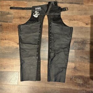 HWK Leather Black Motorcycle Chaps